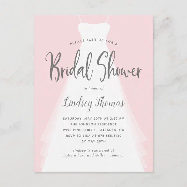 Modern Gown Bridal Shower Invitation Postcard | Zazzle