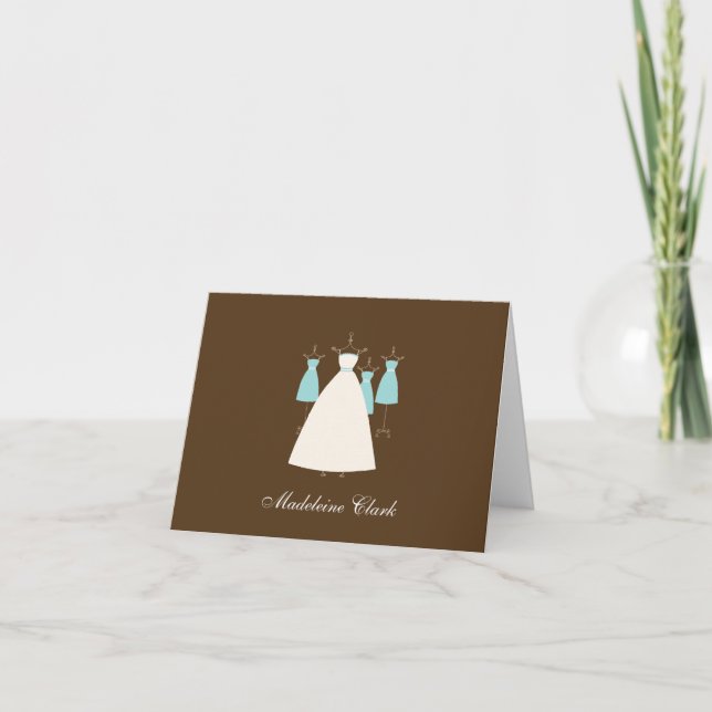Modern Gown Bridal Shower Thank You Card Turquoise (Front)