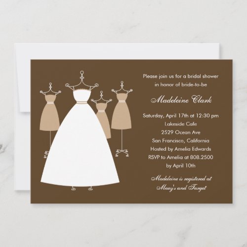 Modern Gowns Bridal Shower Invitation - Latte