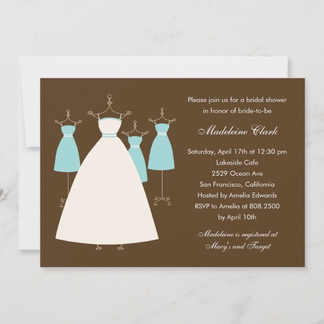 Modern Gowns Bridal Shower Invitation - Turquoise (Front)