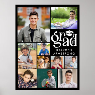 Modern Grad 10 Photo Collage Bold Type Cap Poster