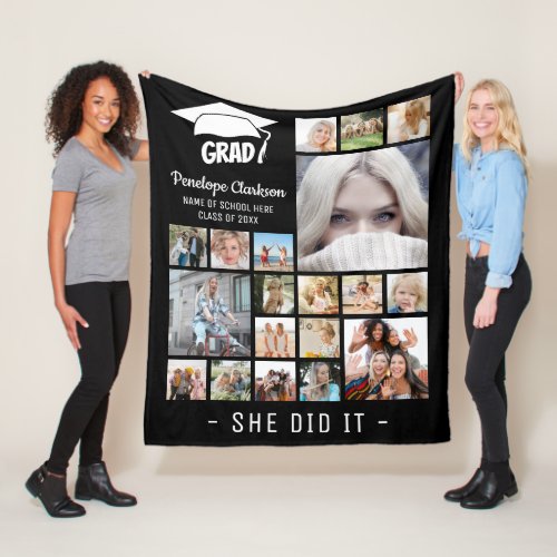 Modern GRAD 13 x photo collage Graduate Gift Fleece Blanket