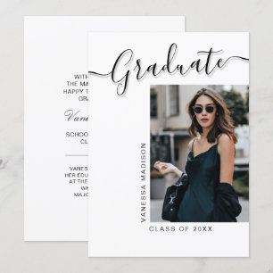 Modern Grad   1 Photo Elegant Script Announcement