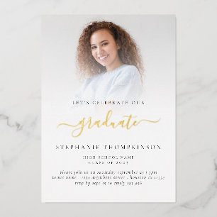 Modern Grad 2025 Photo Graduation Party Gold Real Foil Invitation