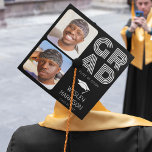 Modern GRAD 2x photo collage Graduate Graduation Cap Topper<br><div class="desc">Celebrate graduation in style with our trendy GRAD photo collage graduation cap. This artistic design features two curved square insta style photos of the grad, paired with distinct decorative lettering. The cap also includes the grad's name, place of study, and class year, all elegantly displayed with a white mortarboard symbol....</div>