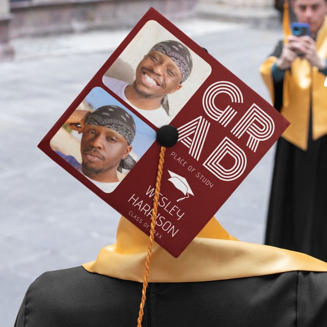 Modern GRAD 2x photo collage Graduate Graduation Cap Topper (Creator Uploaded)