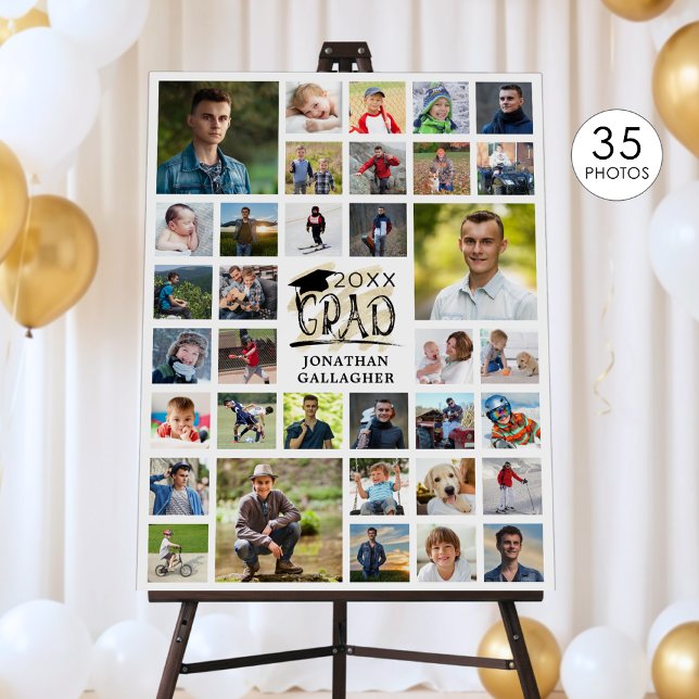 Modern GRAD 35 Photo Collage Graduation Party Foam Board (Creator Uploaded)