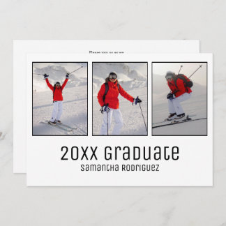 Modern Grad 3 Photo White Graduation Party Invite