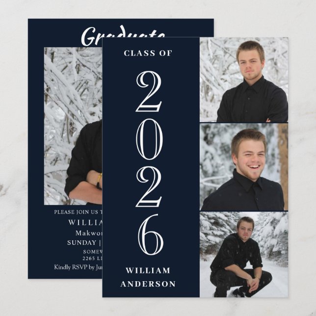 Modern Grad 4 PHOTO Collage Graduation Party Invitation (Front/Back)