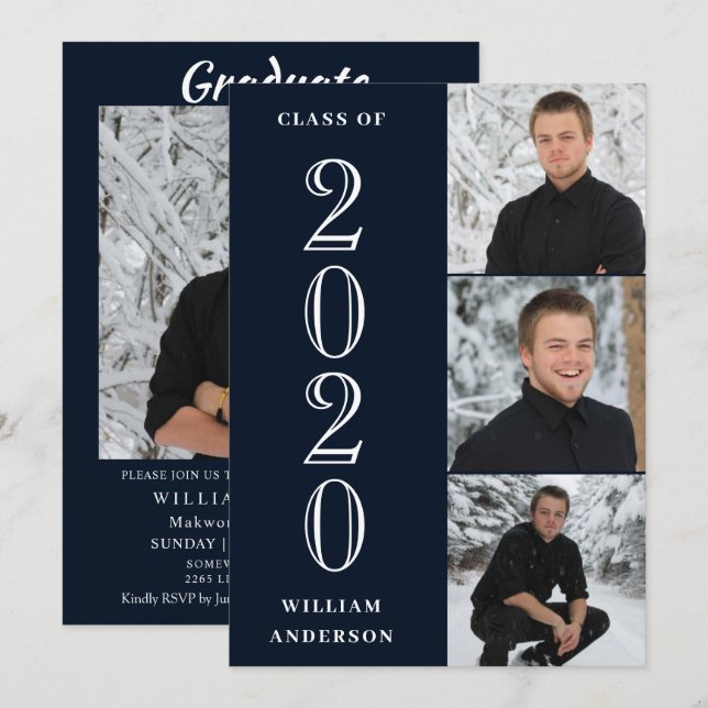 Modern Grad 4 PHOTO Collage Graduation Party Invitation (Front/Back)