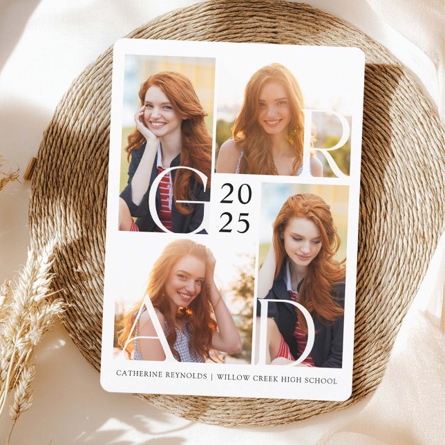 Modern Grad 4 Photos Simple Graduation Invitation (Creator Uploaded)
