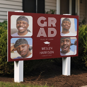 Modern GRAD 4x photo collage Graduate Yard Sign