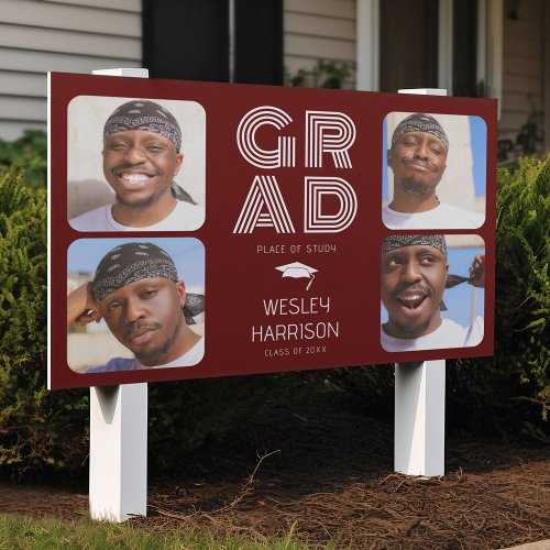 Modern GRAD 4x photo collage Graduate Yard Sign