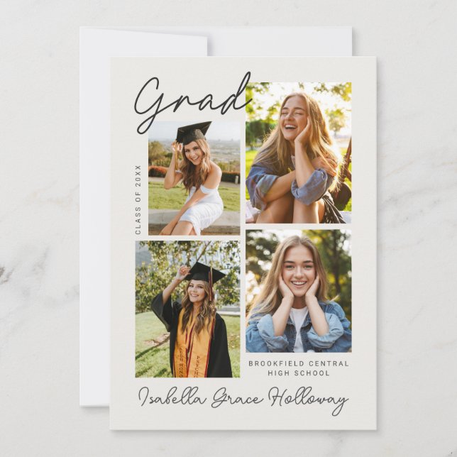 Modern Grad Announcement  With Multiple Photos (Front)