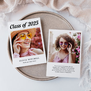 Modern Grad Black and White Two Photo Graduation Announcement