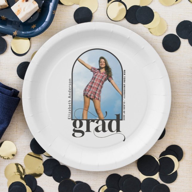  Modern GRAD Black Arch Photo Graduation Party Paper Plates (Creator Uploaded)