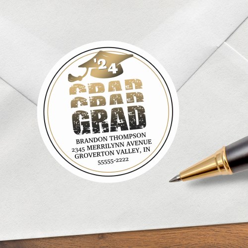 Modern Grad Black Gold Gradient Return Address Classic Round Sticker
