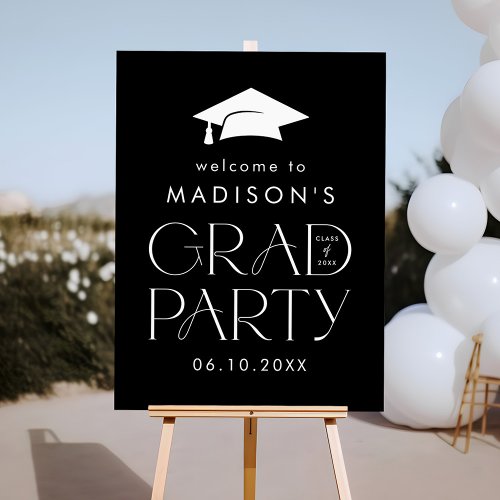 Modern Grad Black Graduation Party Welcome Sign