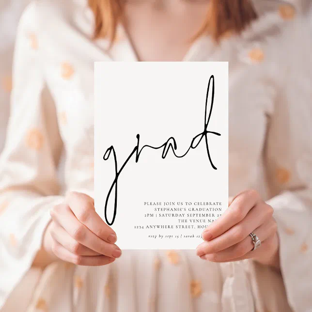 Grad Party Invite Script Modern Grad Black Script Graduation Party Invitation | Zazzle