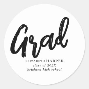 Modern Grad Brush Script Graduation Classic Round Sticker