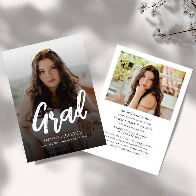 Modern Grad Brush Script Photo Graduation Announcement (Creator Uploaded)