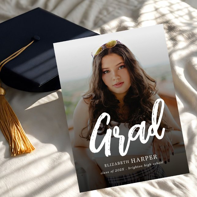 Modern Grad Brush Script Photo Graduation Announcement (Creator Uploaded)