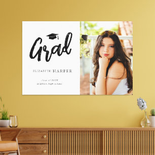 Modern Grad Brush Script Photo Graduation Canvas Print