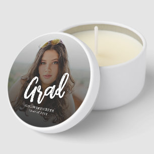 Modern Grad Brush Script Photo Graduation Mini Candle Favors