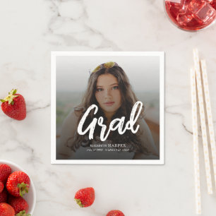 Modern Grad Brush Script Photo Graduation Napkins
