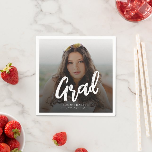 Modern Grad Brush Script Photo Graduation  Napkins (Insitu)