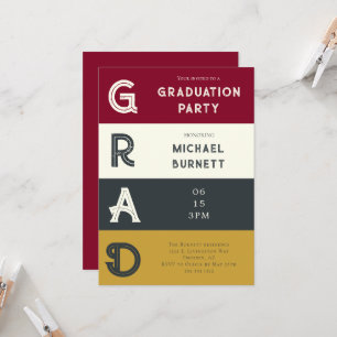 Modern Grad Burgundy Striped Graduation Invitation