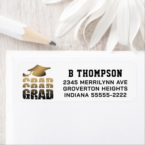 Modern GRAD Cap Gradient Black Gold Return Address Label