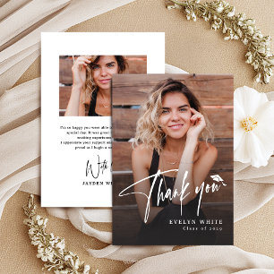 Modern Grad Cap Script Simple Photo Graduation Thank You Card