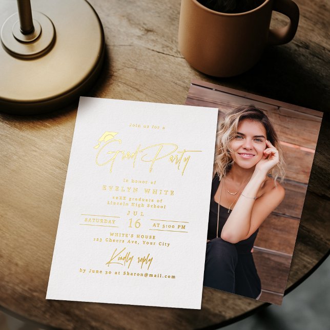Modern Grad Cap Signature Script Simple Graduation Foil Invitation (Modern Grad Cap Signature Script Simple Graduation Foil Invitation)