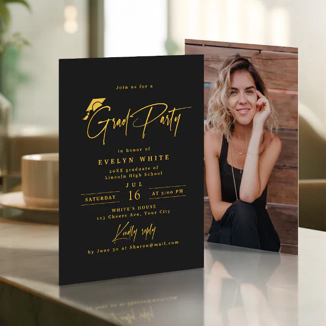 Simple Grad Invite Modern Grad Cap Signature Script Simple Graduation Invitation | Zazzle