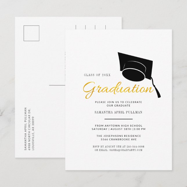 Modern Grad Cap Typography Graduation Party Invitation Postcard (Front/Back)