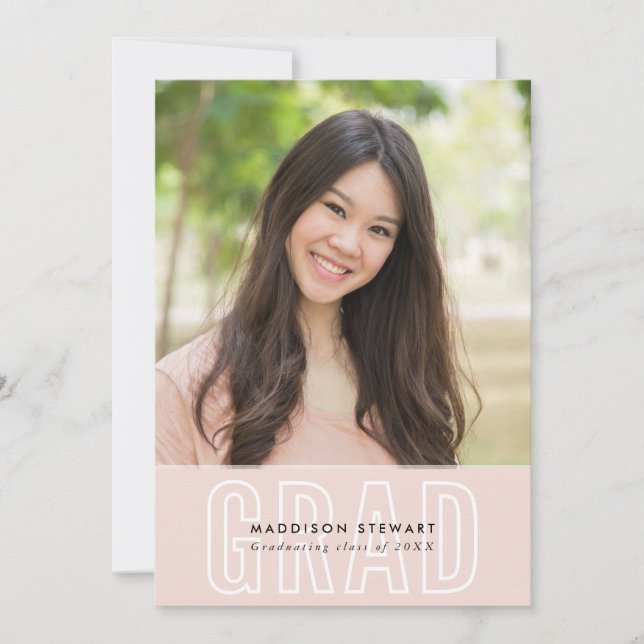 MODERN GRAD chic photo outline overlay blush pink Invitation (Front)
