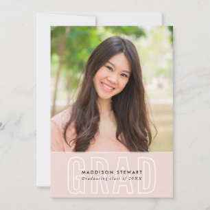 MODERN GRAD chic photo outline overlay blush pink Invitation