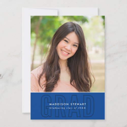 MODERN GRAD chic photo outline overlay royal blue Invitation