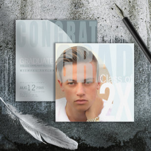 Modern Grad Closeup Photo Blue ID897 Invitation