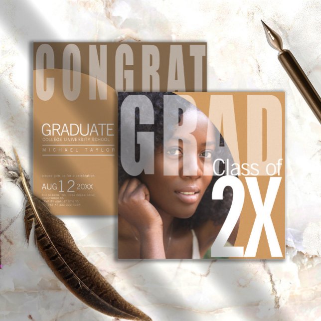 Modern Grad Closeup Photo Gold ID897  Invitation (Creator Uploaded)