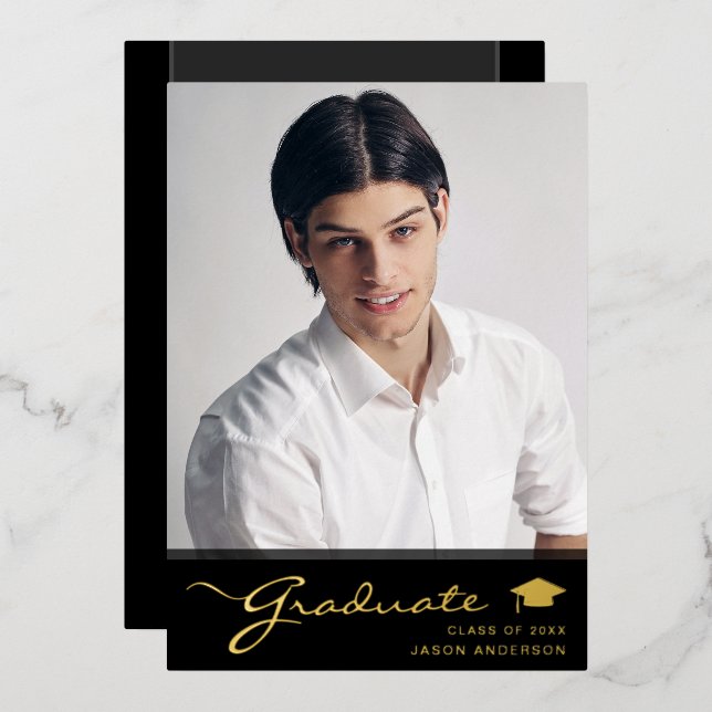 Modern Grad | Elegant Script Trendy 1 Photo Card (Front/Back)
