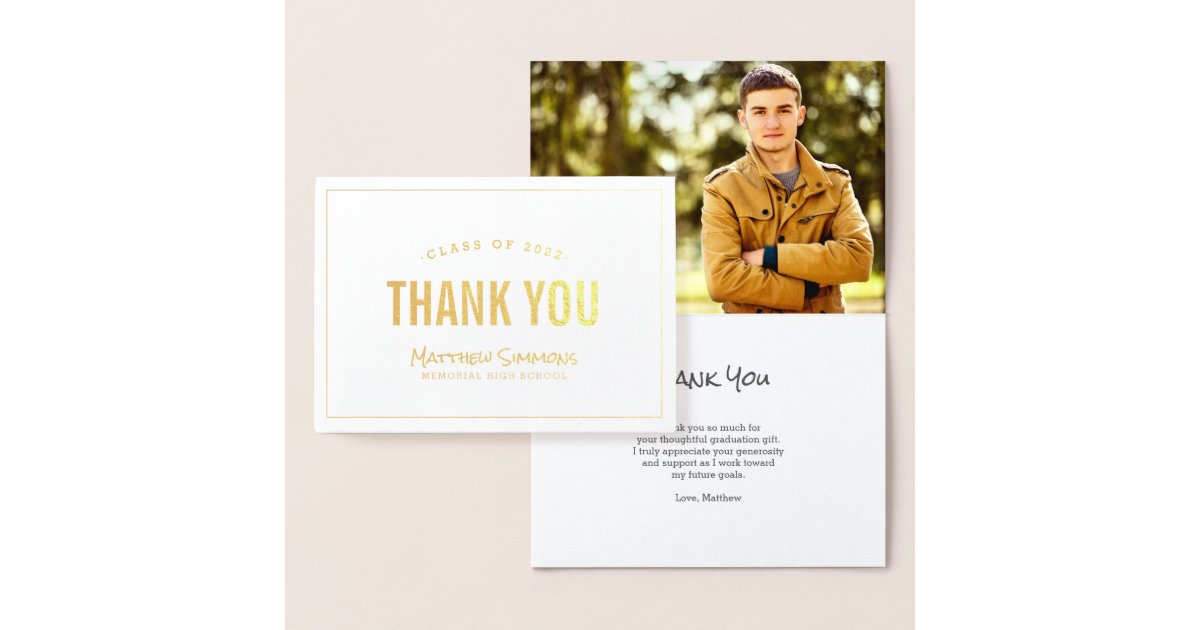 Modern Grad Gold Foil Photo Thank You Card | Zazzle