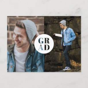 Modern GRAD Gold Glitter Simple 3 Photo Graduation Holiday Postcard
