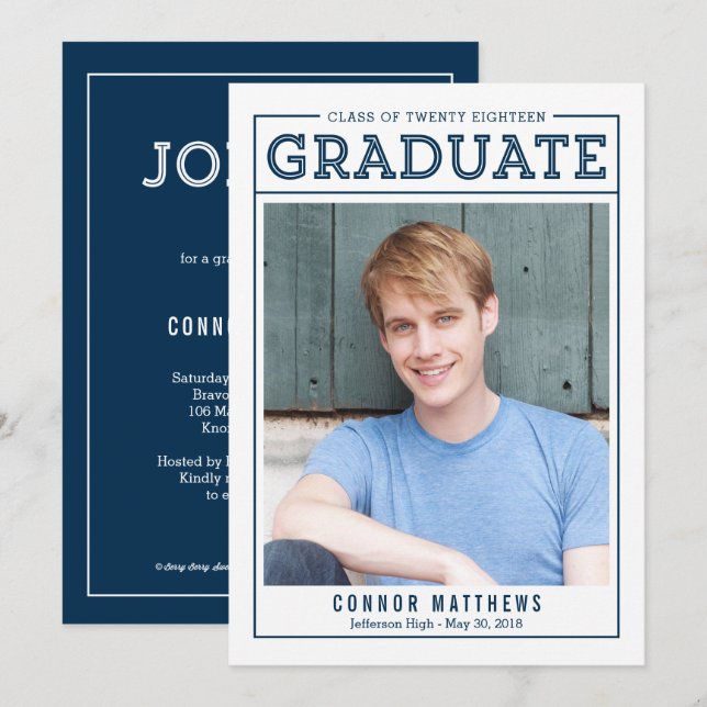 Modern Grad Graduation Announcement Invitation (Front/Back)