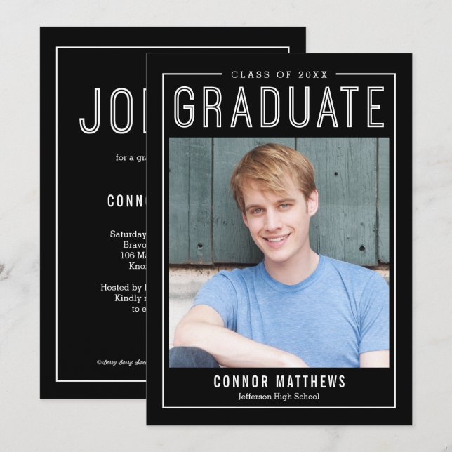 Modern Grad Graduation Announcement Invitation (Front/Back)