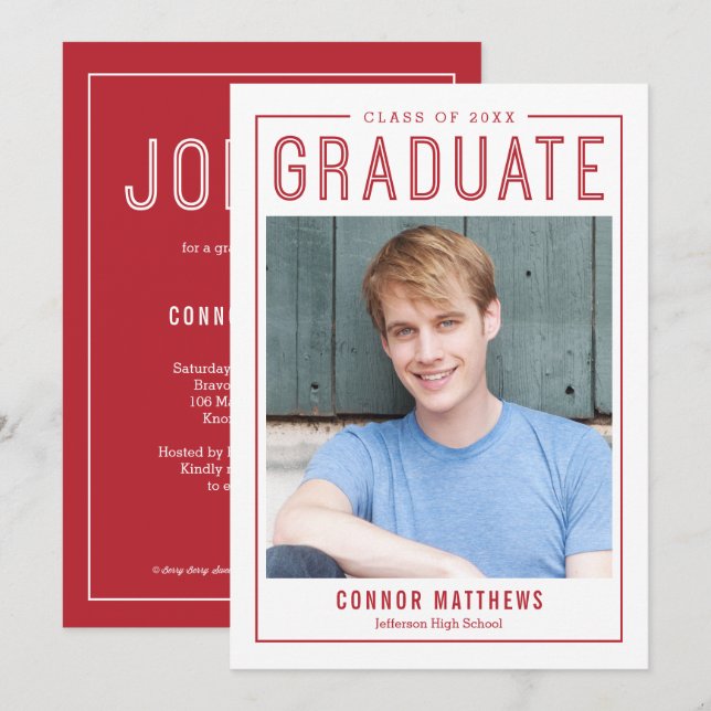 Modern Grad Graduation Announcement Invitation (Front/Back)