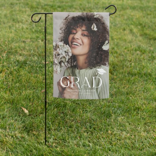 Modern GRAD graduation announcement photo Garden Flag