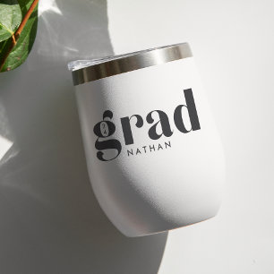 Modern Grad Graduation Year & Name Thermal Wine Tumbler