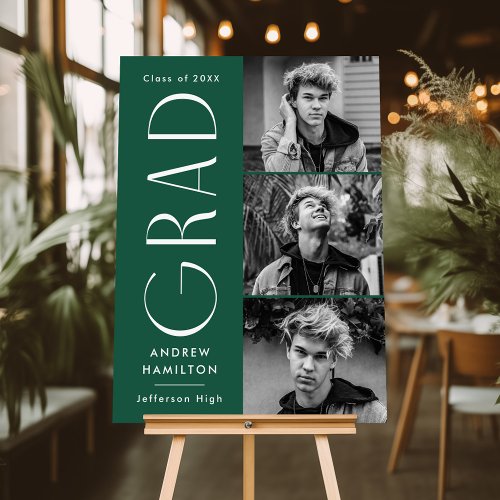 Modern Grad Green 3 Photo Graduation Party Sign